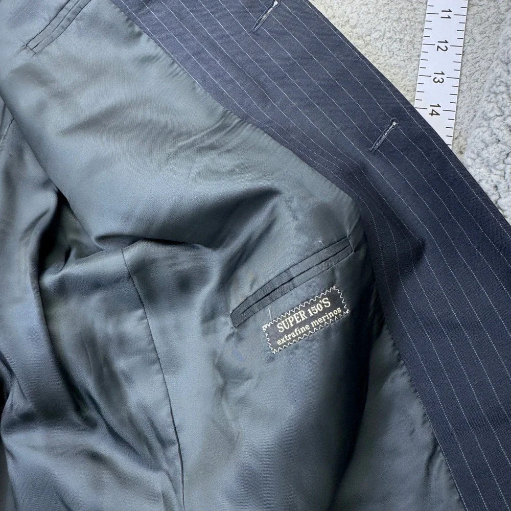 Corneliani Blazer Mens 46 Long Blue Pinstripe Extraﬁne Wool Sport Coat Italy 3B